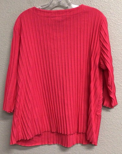 ALI MILES Textured Woven Roundneck 3/4 Sleeves Tunic Bright Pink Size PXL - Picture 2 of 8