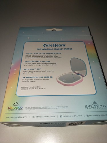 Impressions Vanity Care Bears Rechargeable Compact Mirror Rainbow 5 Bears NEW - Picture 2 of 2