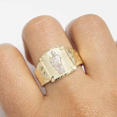 Strukturierter Saint Jude Ring echt massiv 10K Gelb Weißgold alle Größen