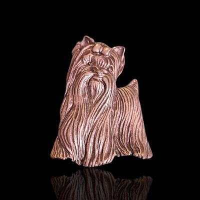 Pewter Yorkshire Terrier Yorkie Brooch Pin Long Hair With Bow