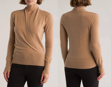 Tahari Pure Luxe 100 Cashmere Drape Faux Wrap Sweater in Camel Beige sz M