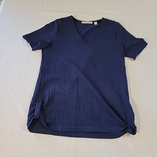 Snoskins Shirt Womens Small Blue Short Sleeve Textured Pullover Top Made In USA