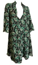 True Vintage 1920s Black and Teal Floral Print Silk Dropped Waist Dress