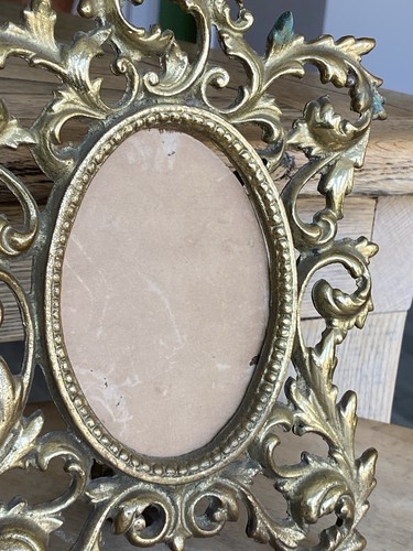 Vintage Victorian Gilt Metal Picture Frame Gold 3 3/4 X 5" Ornate Easel Table - Picture 9 of 15