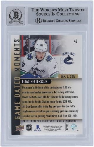Elias Pettersson Canucks Signed 2018-19 Upper Deck #42 BAS 9/10 Rookie Card - Picture 2 of 3