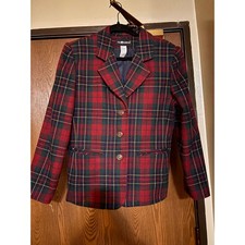 Vintage Sag Harbor Wool Plaid Tartan Fall Preppy Holiday Professional Blazer