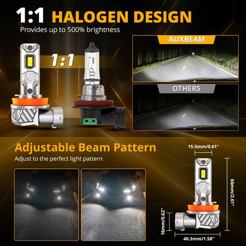 AUXBEAM H11 LED Headlight Low Beam Bulb Super Bright Fanless 6500K White 20000LM - Picture 2 of 12