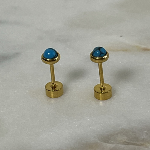 Flatback Flatback Faux Türkis Gold Edelstahl Ohrstecker Tragus Helix - Bild 2 von 5