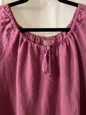 Match Point fine linen raspberry peasant blouse size XL drawstring neck simple