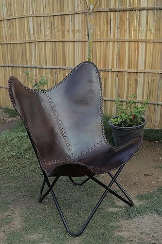 Living Room Leather Armless Chairs Butterfly Chair With Iron Frame - Picture 7 of 7