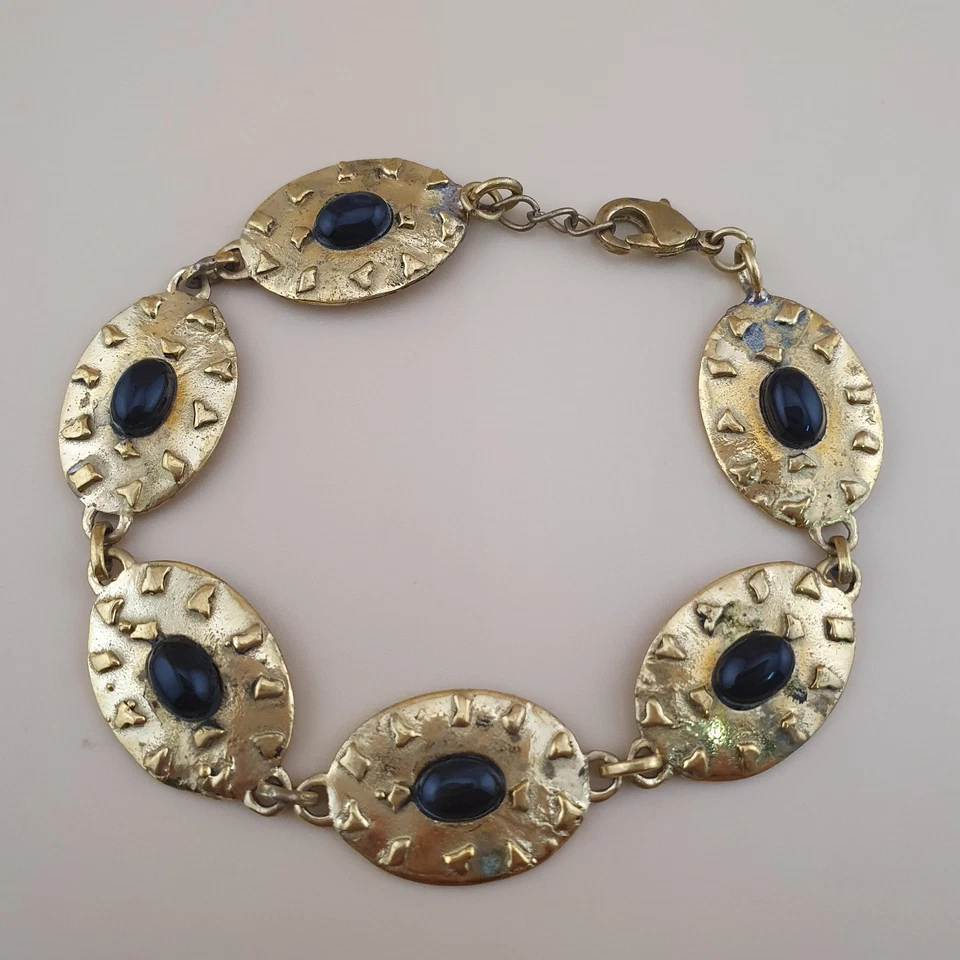 复古几何形状黄铜和玛瑙手链 — 第 2/4 张图片