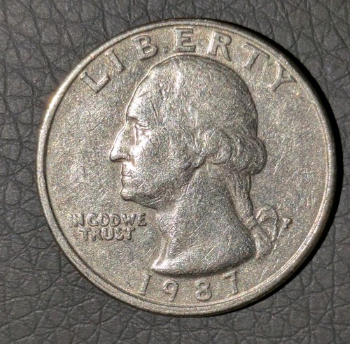 1987-P 25c Quarter Misaligned Double Struck Mint Mark Struck Through Near Mint - Picture 2 of 10
