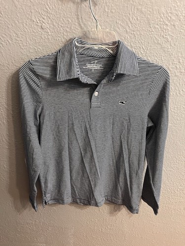 Vineyard Vines Shirt Boys Medium (12-14) Blue & White Striped Long Sleeve Polo