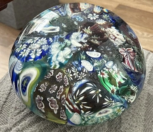Vintage Murano Glass Floral & Scramble Millefiori Paperweight