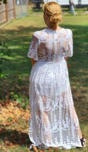 Magnolia Boutique White Sheer Embroidered Lace Eyelet Whimsy Boho Dress Sz S - Picture 1 of 10