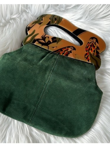 Vintage Patricia Smith Moon Bag Green Suede Two Sets Of Interchangeable Handles