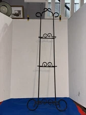 Black Metal Wall Mount Collector Plate Rack Holder For 3 Plates 35”Tall