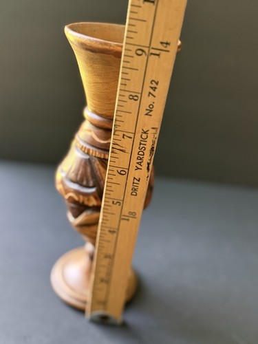 Hand Carved Wood Vase Jar Vessel Decor Collectible Vintage Artisan Boho Tropical - Picture 7 of 8
