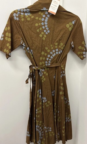 Global Mamas Womens Medium Wrap Dress Brown Batik Print Fair Trade Handmade - Picture 2 of 5