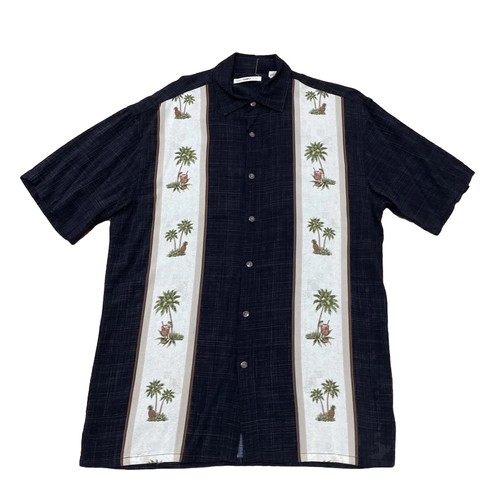 Moda Campia Moda Vtg 90s Tiki Print Shirt Men M Gray Black Tan Resort Aloha Guay - Picture 1 of 22