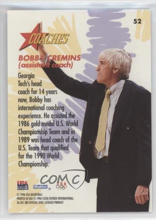 1996 Skybox USA Basketball Bobby Cremins #52 - Image 2 of 2