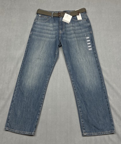 Jeans Calvin Klein NUOVO, Uomo 36x30 Blu Sbiadito Med Lavaggio Gamba Dritta Cintura Relaxed