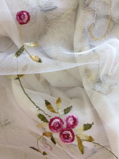 Creative Linens Embroidered Lace Rose Shower Curtain with Attached Valance Beige - Image 2 of 2