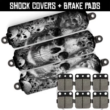 Front+Rear Skull Shock Covers+Brake Pads for Yamaha Raptor 350[04-13] 660[01-05]