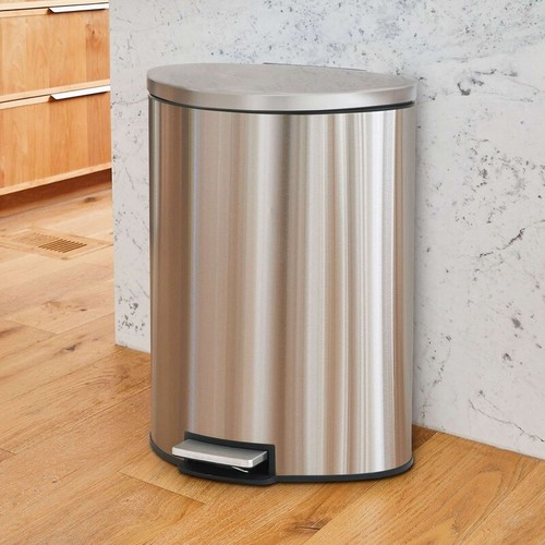 Stainless Steel Step Trash Can Soft Close Kitchen Waste Bin Indoor Semi Round - Picture 2 of 9