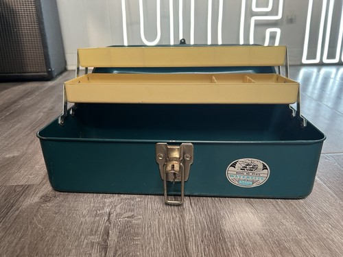 Cassetta porta attrezzi da pesca vintage anni 50 Union Chest Watertite blu metallo forniture - Foto 2 di 15