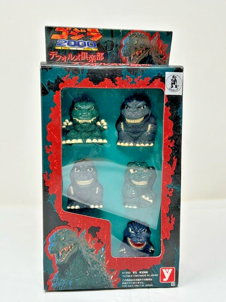 Vintage 1999 Yutaka 5 Piece Godzilla 2000 SD Mini Figure Finger Puppet