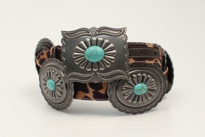 Silver/Turquoise CONCHO BELT ~ ARIAT ~ LEOPARD Leather  display picture 1