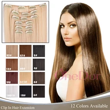 OneDor 24" Premium Straight Full Head Synthetic Clip in Hair Extensions 7pcs