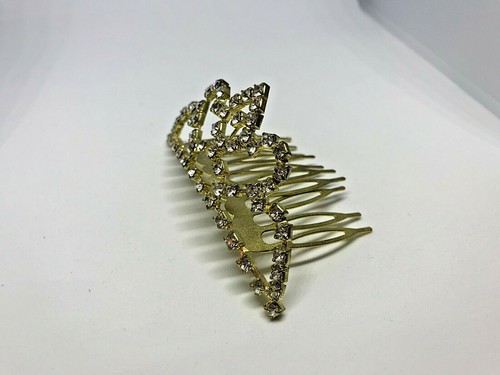 Vintage Gold Diamante Crystal Tiara Hair Band Clip Comb Wedding 1980' - Picture 3 of 5