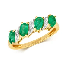 9ct Yellow Gold  Emerald and Diamond Ring,  Ring Sizes J to Q (221)