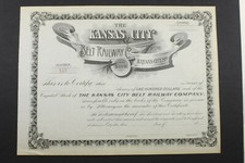 Kansas City MO Belt Railway $100 Stock Shares BLANK 1890s Certificate #127 L971A