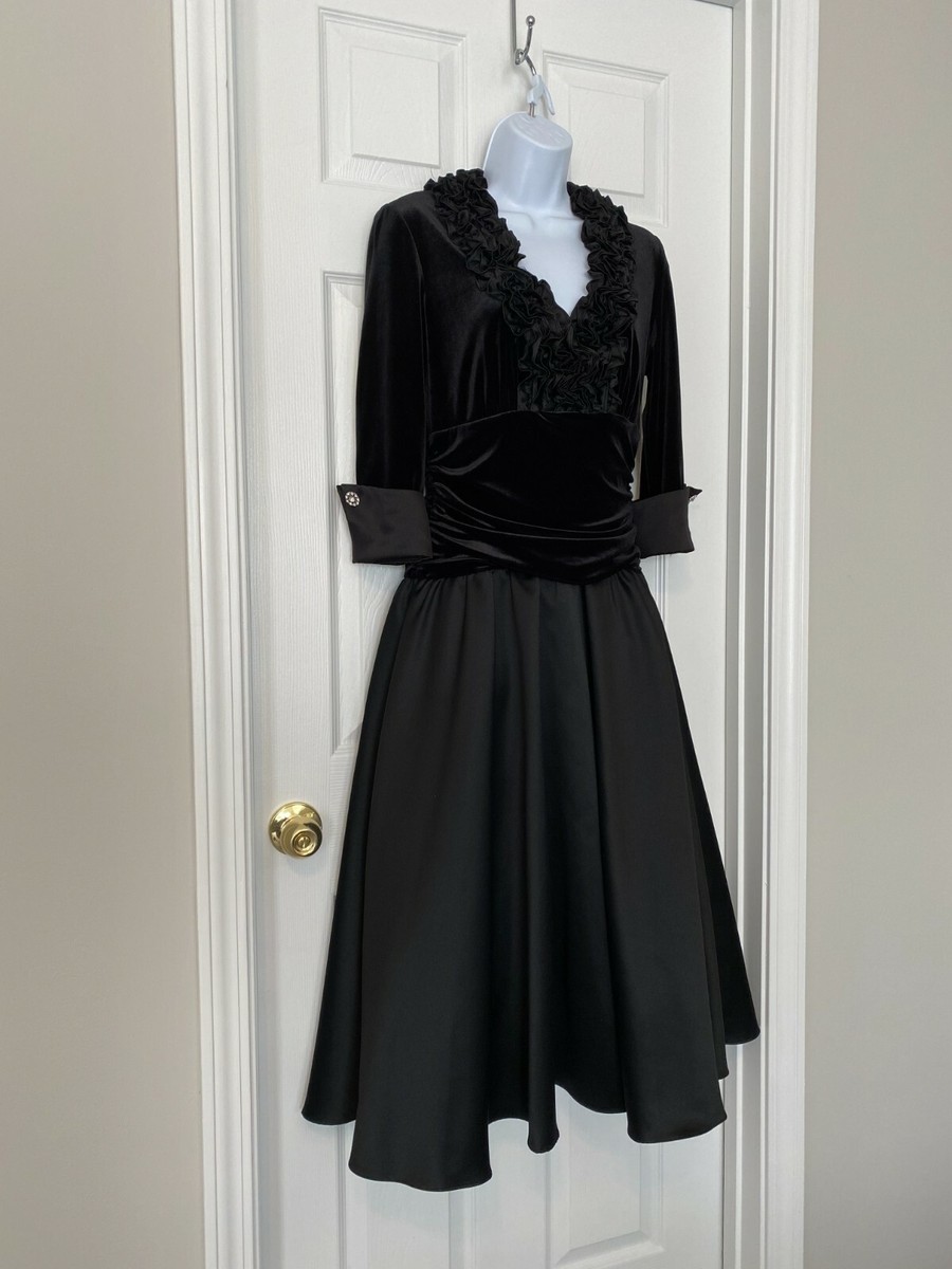 Jessica Howard Black Velvet Satin 3/4 Length Sleeve Evening/Formal Dress  Sz