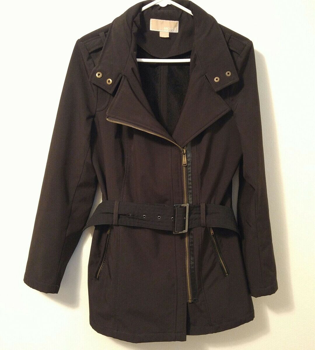 Michael Kors Black Trench Rain Coat Hood Asymetrical Zipper Michael Kors Black Trench Rain Coat Hood Asymetrical Zipper