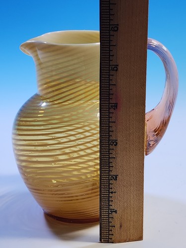 Antique Victorian Yellow swirl Opalescent Hand Blown Pitcher rare 5.5" High - Picture 9 of 10