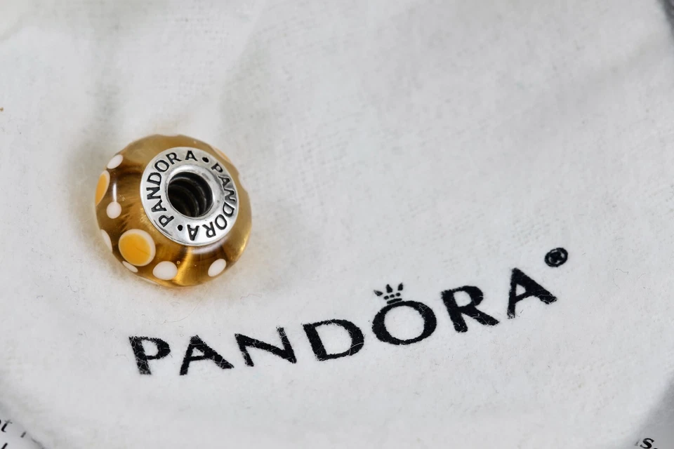 Pandora Plata Esterlina Vidrio Murano Amarillo Lunares Dije Cuentas Retirado Foto 4 de 4