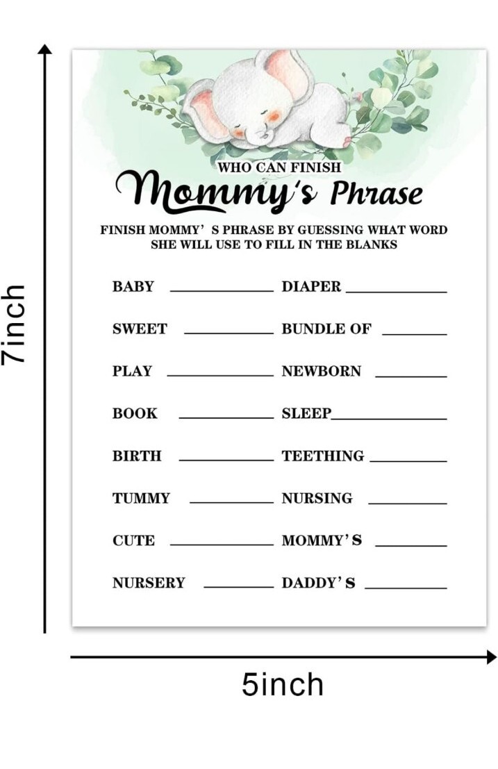 Baby Shower Game Cards – “Who Can Finish Mommy’s Phrase?” Set Of 30 Cards, Fun Party Activity For Guests, Gender Reveal, Kraft Paper