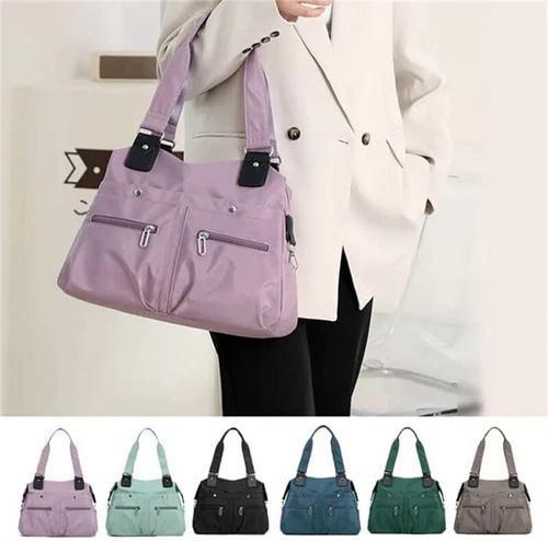 Große Kapazität leichte wasserdichte Nylon-Schultertasche mit mehreren Taschen und Reißverschluss - Bild 2 von 18