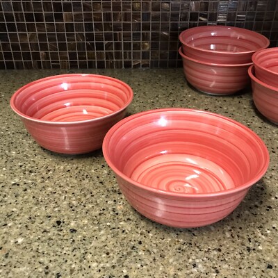 Set of 2 Swirl Hand Painted Collection (Red) 6.5'' Cereal/ Soup Bowls EUC
