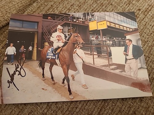Pferderennen Foto Edgar Prado Autogramm von Pimlico Rennbahn Maryland