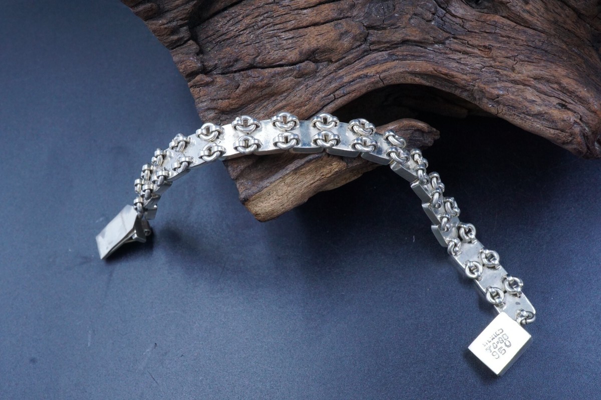 アクセサリー Mexican silver bracelet vintage Vintage TAXCO-98 MEXICO .950 STERLING SILVER Pyrite Inlay