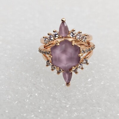 Bomb Party BP Ring Watch Me Win RPB6128 Pink Moonstone Sz 5 Halo Rose Gold Pltd