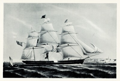 #ad #ad 1854 Clipper SPRAY OF THE OCEAN 1925 vintage nautical halftone print Tall Ships $24.00
