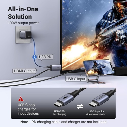 UGREEN USB C to HDMI Cable 100W PD Charger 4K@60Hz 1440P@144Hz 1080P@240/120Hz - Picture 3 of 8