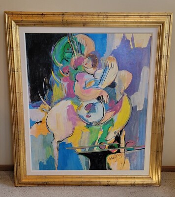 7k ORIGINAL OIL PAINTING GIORA ANGRES ABSTRACT COLORFUL FIGURES HORSE 55''X50''