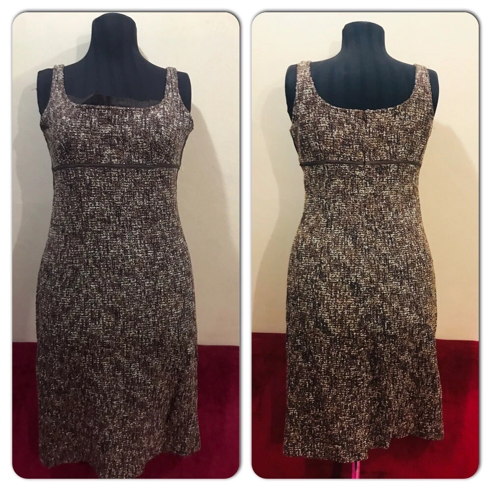 VALENTINO Abito senza maniche senza maniche in lana marrone tweed lavorato a maglia 42